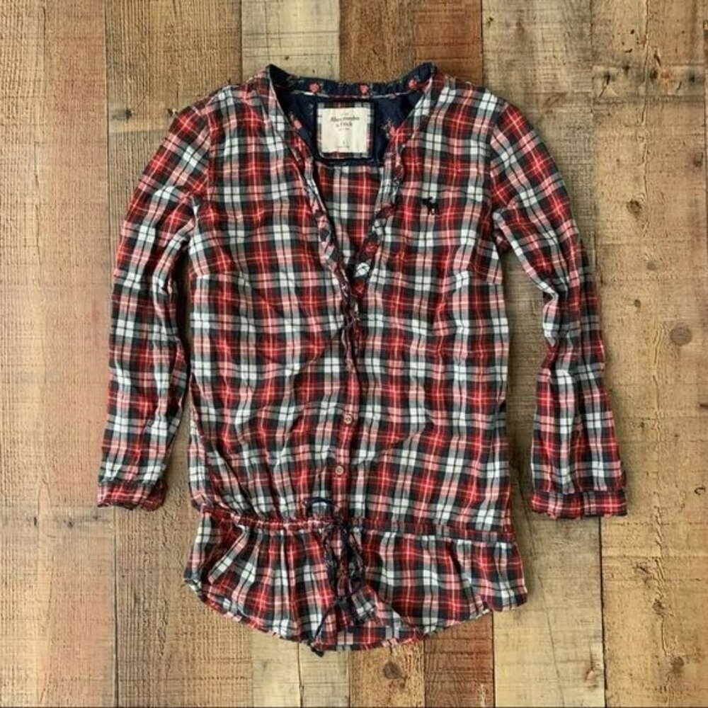 Abercrombie and Fitch womens size S red green white button down with front tie